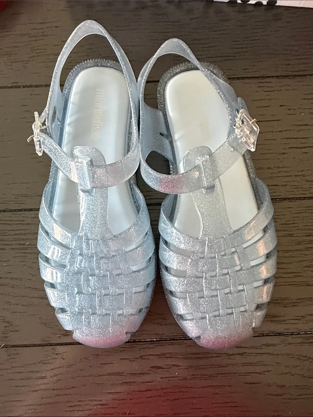 Mini Melissa Sparkle Silver Jelly Sandals with Buckle